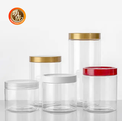 Jar Kue Permen Plastik Bermulut lebar Custom Pet Tea Jar Dengan Tutup